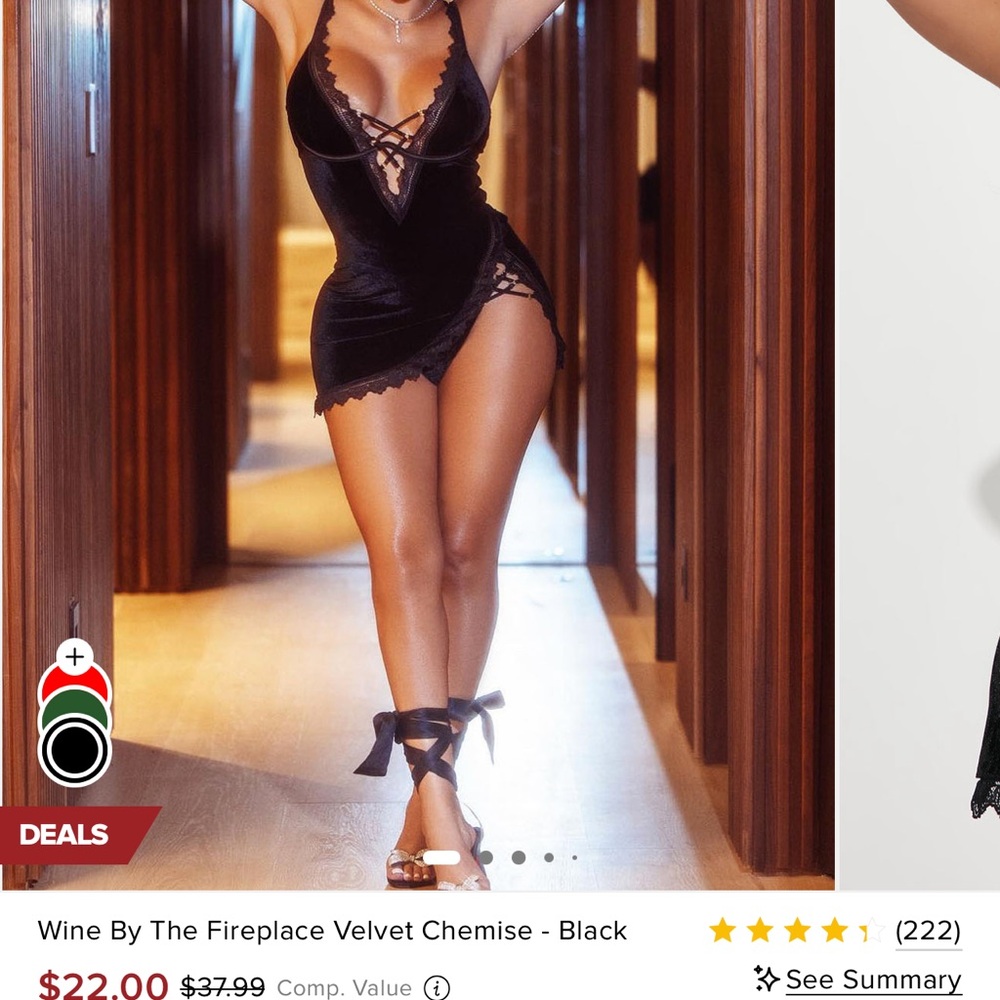 Fashion Nova Black Velvet Lace-Trim Chemise